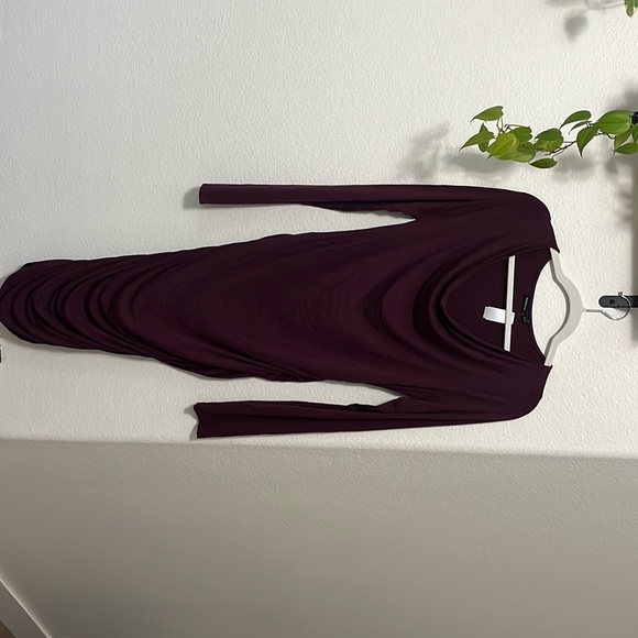 burgundy midi bodycon dress with draping scoop neck - Picture 1 of 3